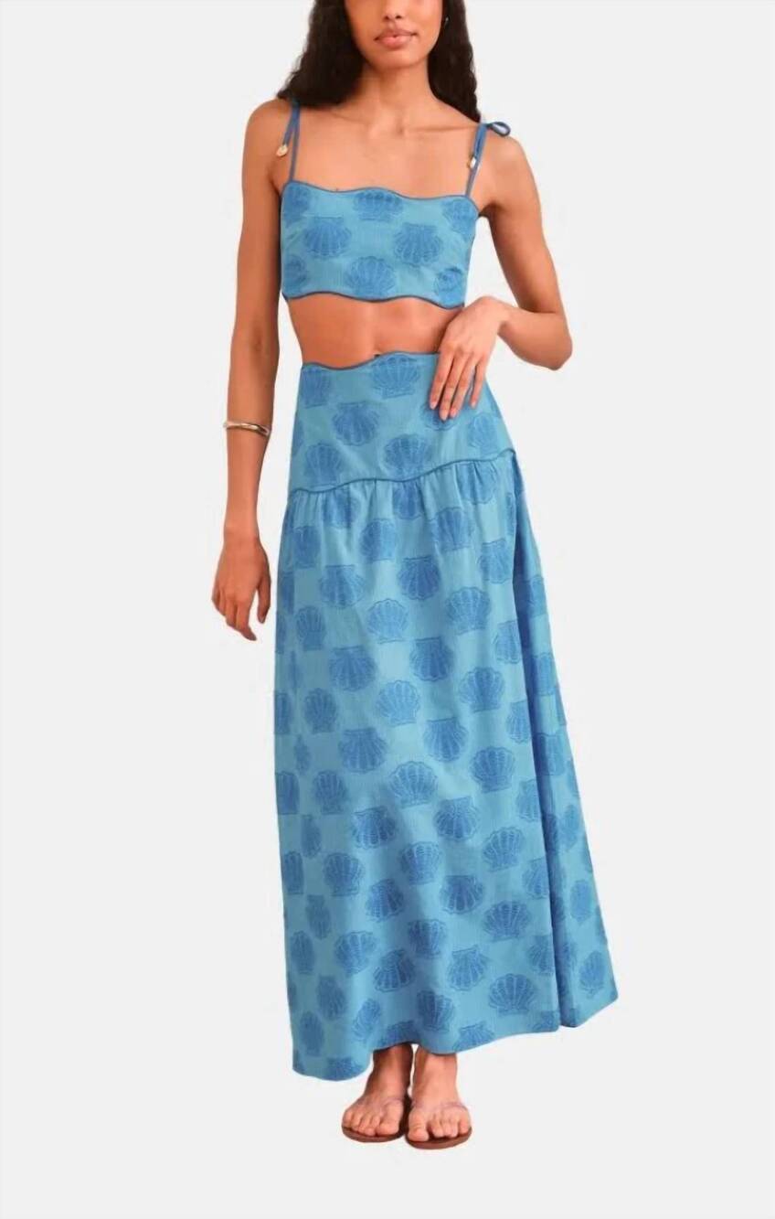 NEW SAYLOR tashi seashell scarf print midi skirt set in blue multi